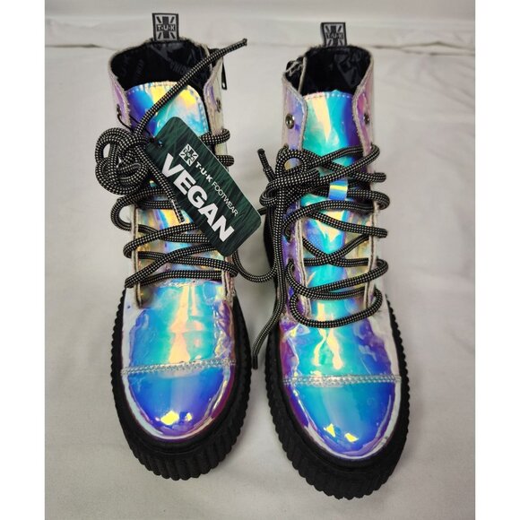 TUK Footwear Women's Sz. 6 Iridescent Mondo Combat Boots NWT - Picture 2 of 9